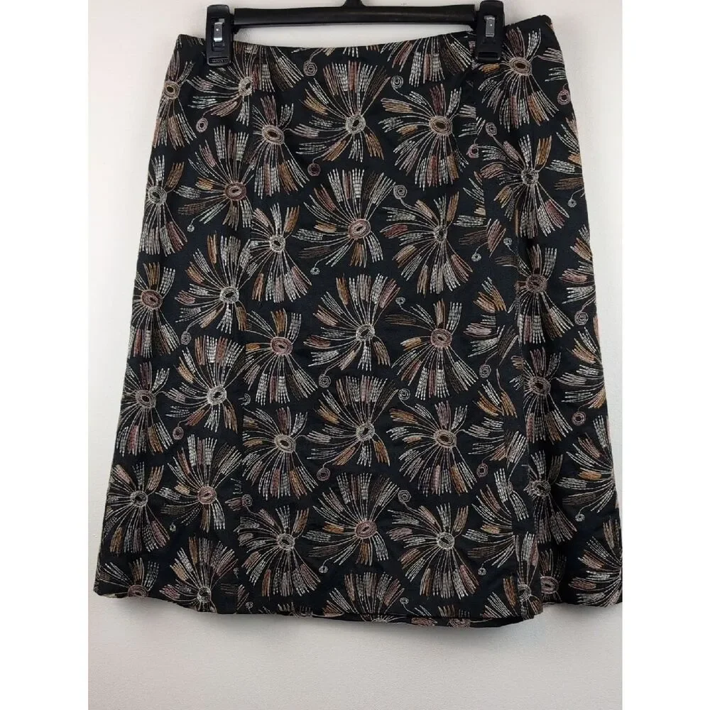Talbot's Black Embroidered Starburst Cotton A-Line Skirt Size 10 Vintage